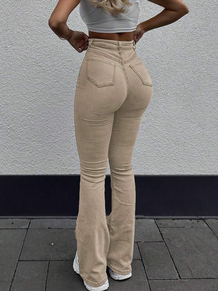 GILIPUR Y2K Bootcut Women Jeans Solid Color High Slim Fit Waist Stretch Casual Vintage Simple Str... | SHEIN