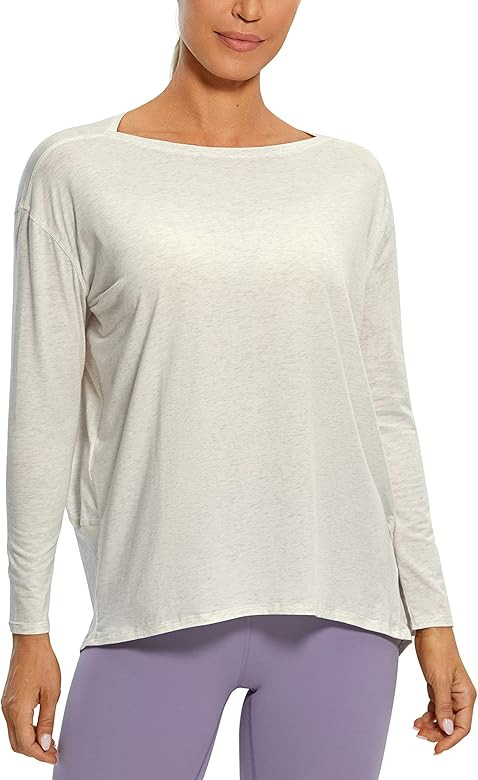 CRZ YOGA Long Sleeve Workout Shirts for Women Loose Fit-Pima Cotton Yoga Shirts Casual Fall Tops ... | Amazon (US)