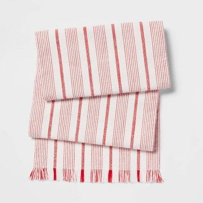 72" x 14" Cotton Striped Table Runner Red - Threshold™ | Target