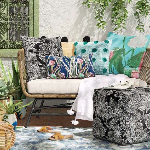 Textured Pom Striped Outdoor Throw Pillow Teal - Opalhouse™ | Target