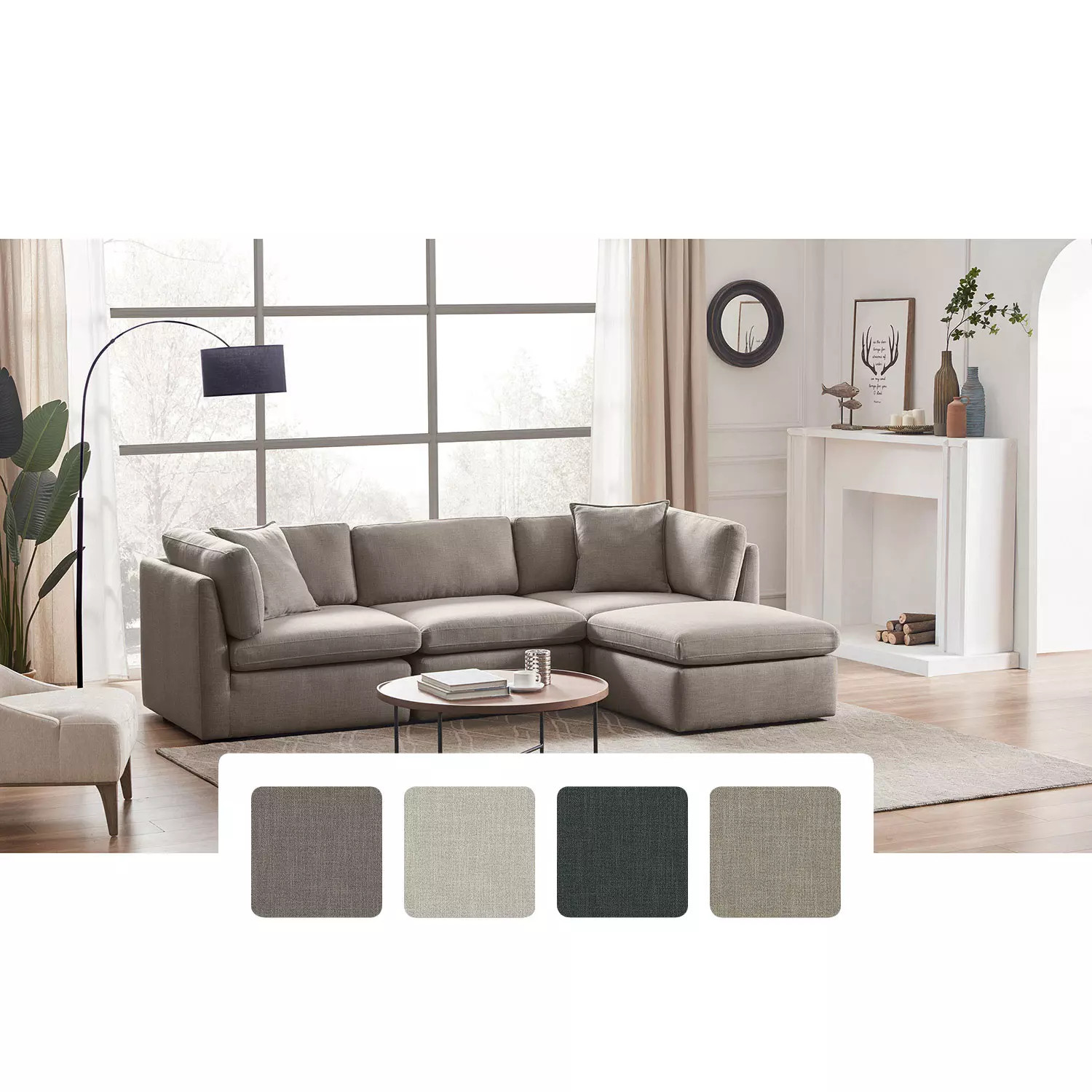 Member's Mark Transitional Modular Fabric Sofa with Storage Ottoman, Gray:- Gray | Sam's Club