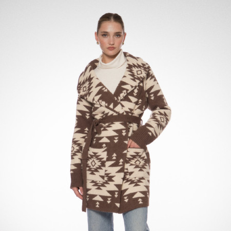Helena Knit Wrap Coat - Brown/Cream | EllandEmm