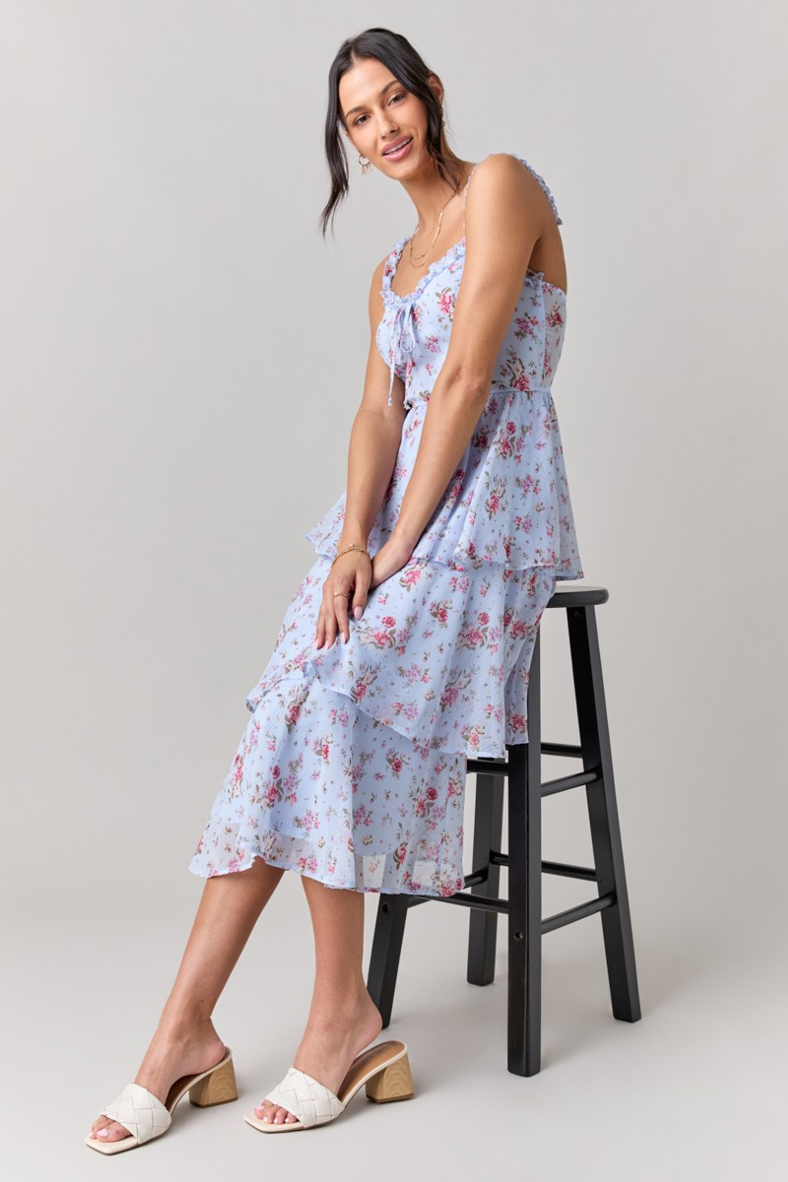 Anita Ruffle Trim Tiered Midi Dress | Francesca's