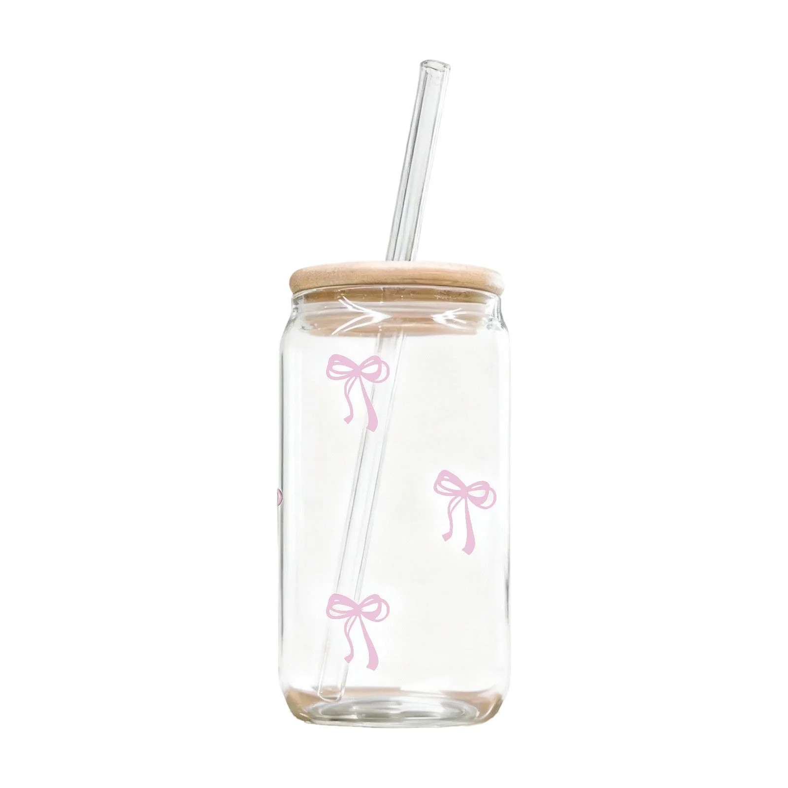Cute Pink Bow Glass Cups with Lids and Straws, Aesthetic Iced Coffee Cup, Girly Preppy Design Tum... | Walmart (US)
