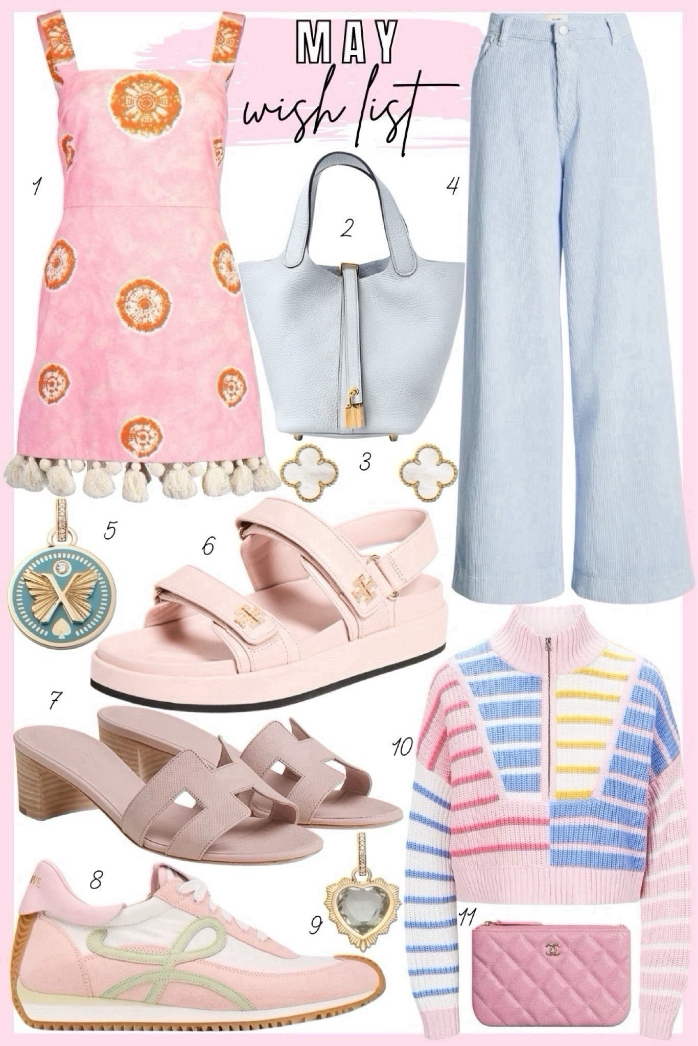 May wish list - tory Burch sport sandals, wide leg corduroy pants, stripe half zip pullover sweater, Loewe sneakers, foundrae charms




#LTKSeasonal #LTKFindsUnder100 #LTKStyleTip