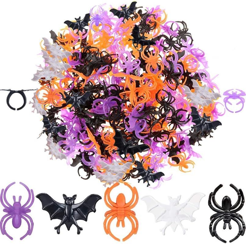 Halloween Spider Rings Bat Ring 150 Pcs, Fake Plastic Glow-in-The-Dark Women Finger Bat Ring Tric... | Amazon (US)