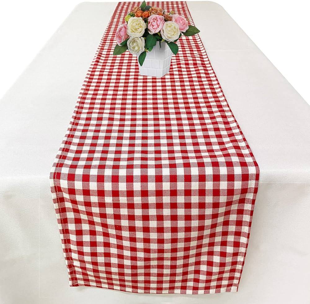 Red and White Gingham Table Runner 72 Inch - Cotton Checkered Plaid Table Runner for Home Kitchen... | Amazon (US)