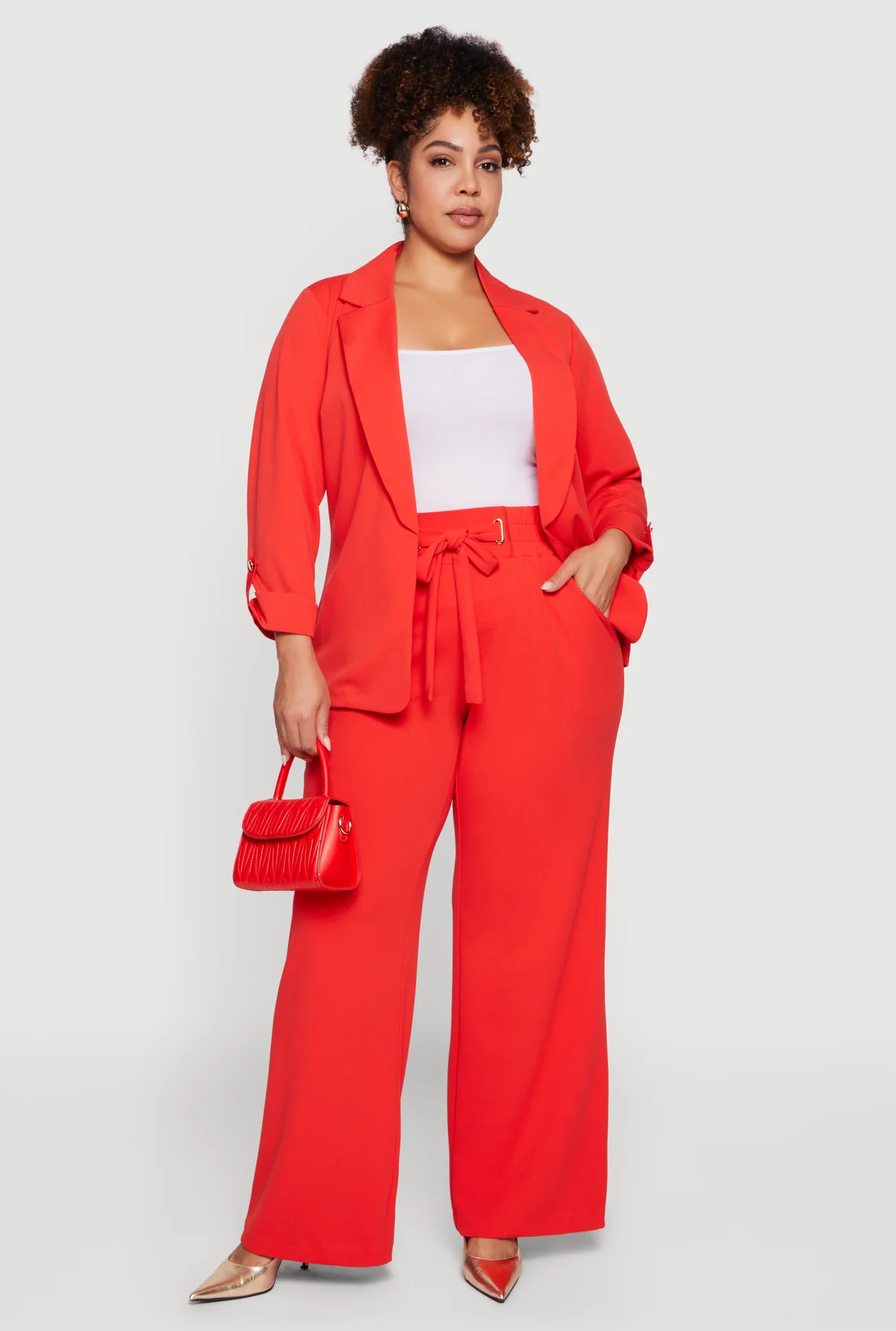 Plus Size Crepe Knit Drawstring Detail Wide Leg Pants | Rainbow Shops