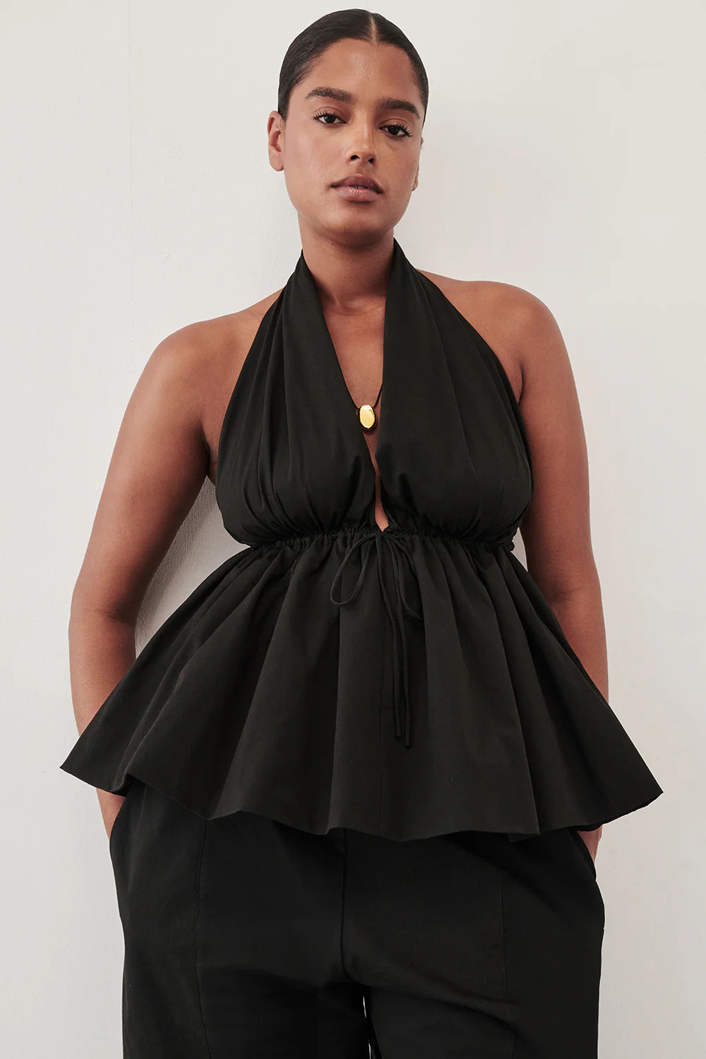 TAMMY BLACK POPLIN HALTER TOP | DISSH