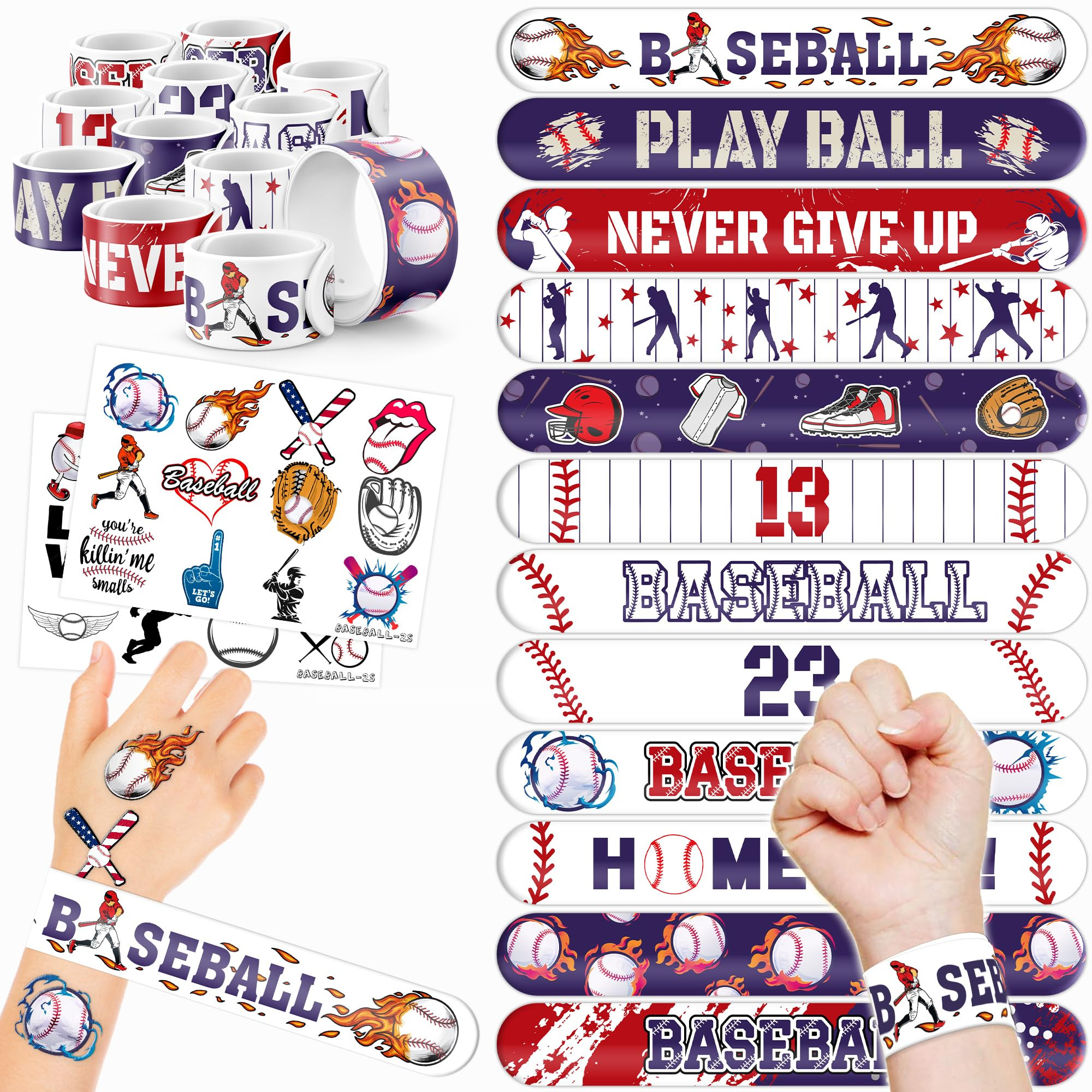 48PCS Baseball Party Favors - 24 Tattoos & 24 Slap Bracelets for Kids, Perfect for Sports-Themed ... | Amazon (US)