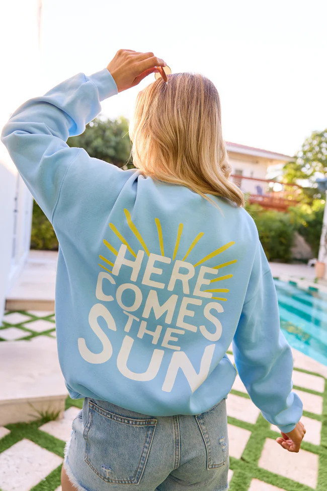 Here Comes The Sun Light Blue Graphic Sweatshirt | Pink Lily