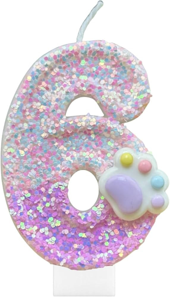 Cat and Dog Paw Number Candles for Cake Decoration, Pink Kitten Paw Number 6 Candle, Dog Themed B... | Amazon (US)