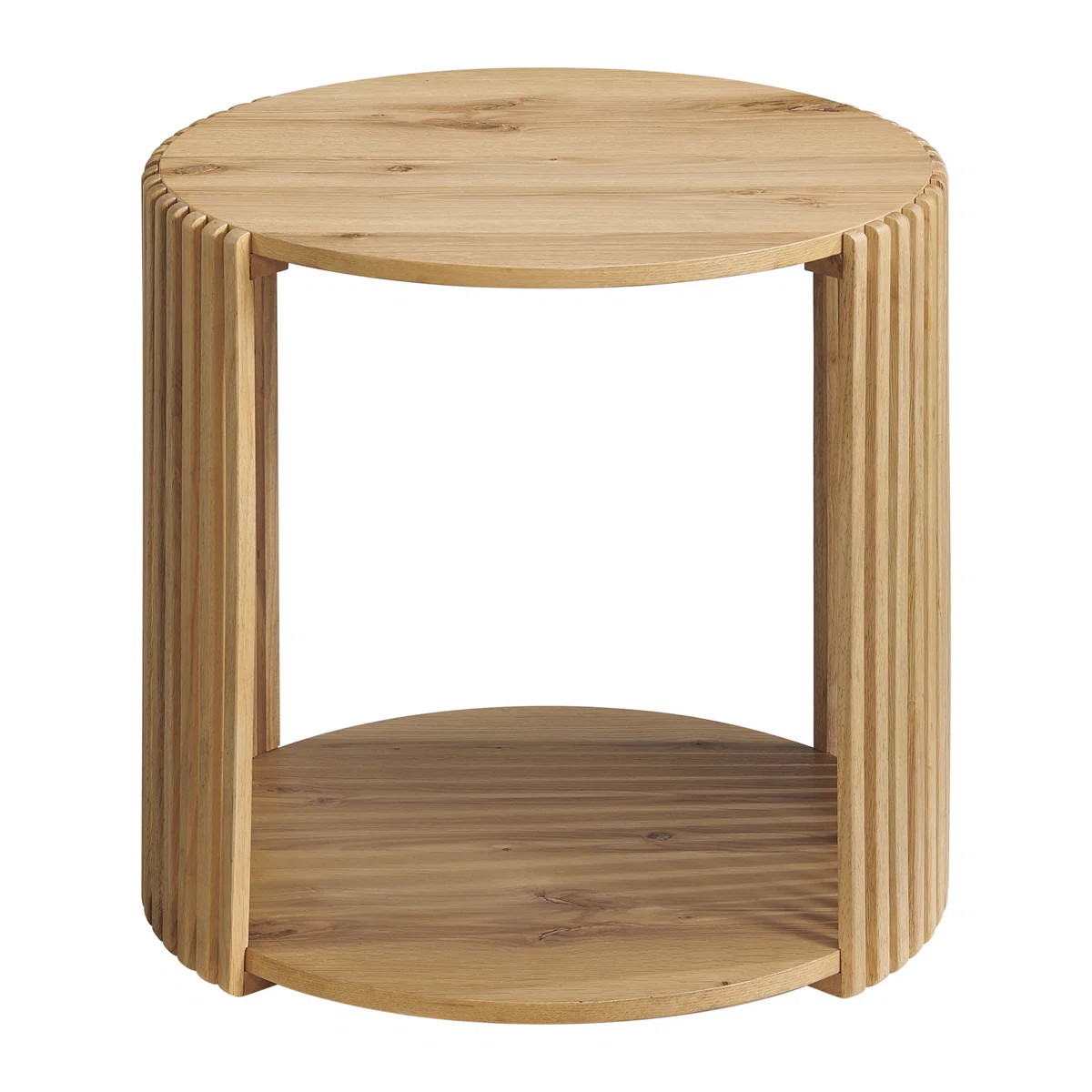 Estie Round Wood Slatted End Table With Open Shelf | Wayfair North America