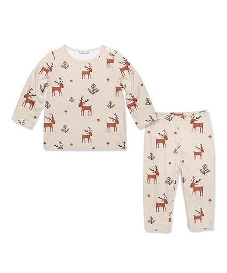 Little Millie Tan Woodland Reindeer Long-Sleeve Top & Pants - Infant & Toddler | Zulily