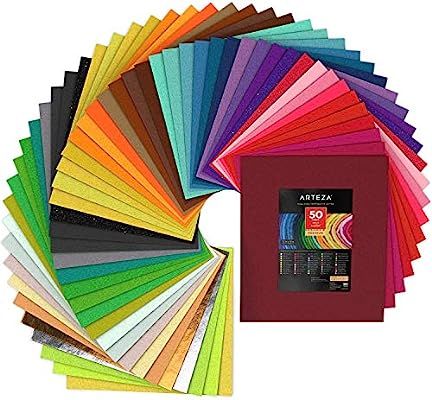 Arteza 50 Assorted Stiff and Soft Felt Fabric Sheets, 12"x14" Squares, 1.5mm Thick for DIY Crafts... | Amazon (US)