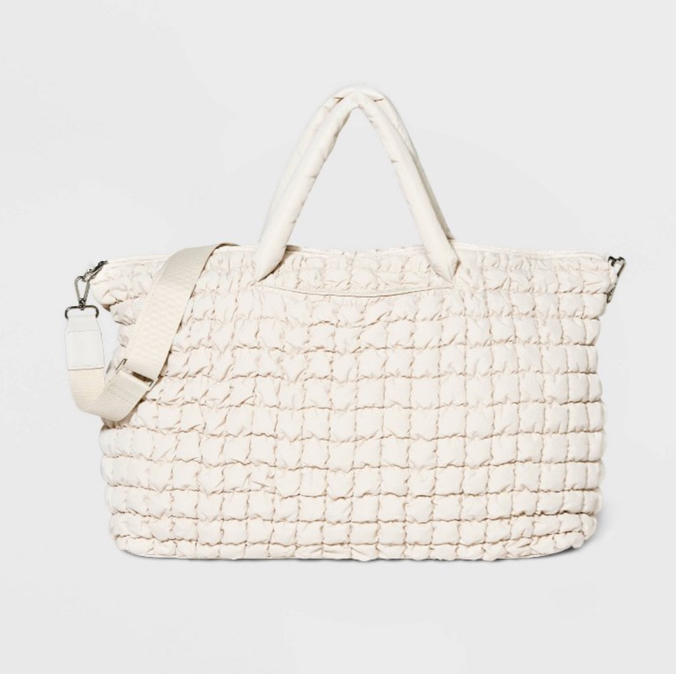 New weekender bag purchase 🎯 #target #bag #cream #shoulderstrap #vacation 

#LTKunder50 #LTKtravel #LTKitbag