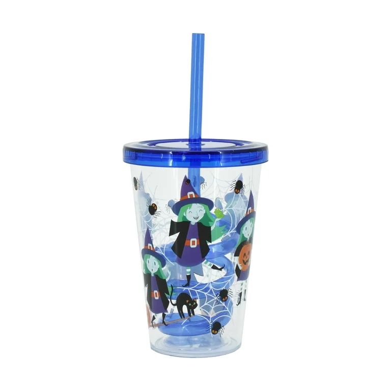 Way To Celebrate Halloween Blue Plastic Curly Straw Tumbler - Witch | Walmart (US)
