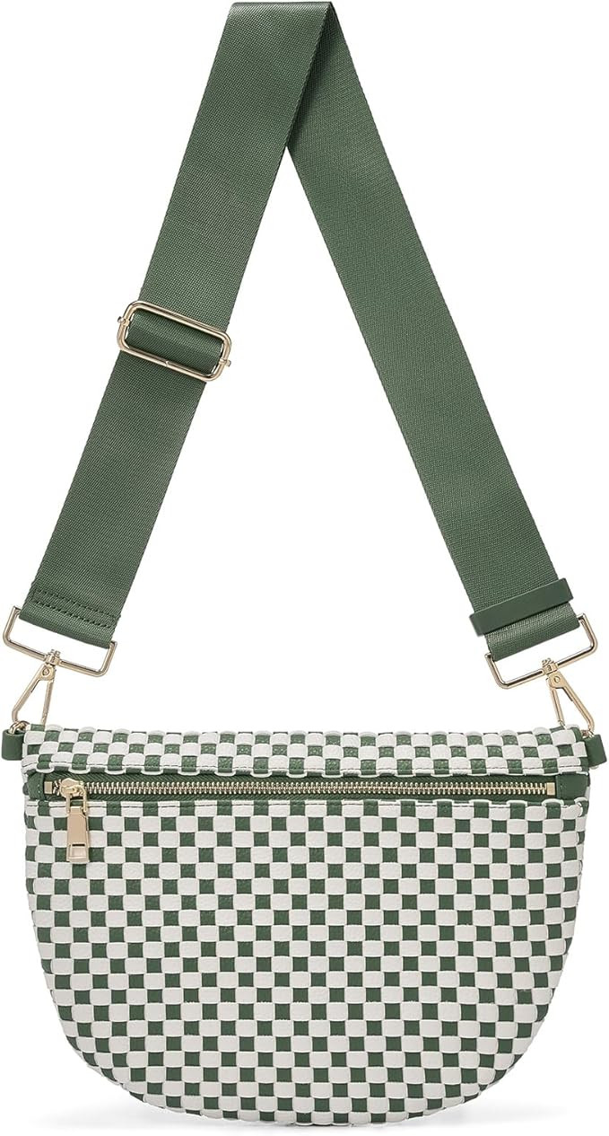 Woven Crossbody Bags For Women, Checkered Fashion PU Bum Bag Waist Pack, Travel Sling Purse with ... | Amazon (US)