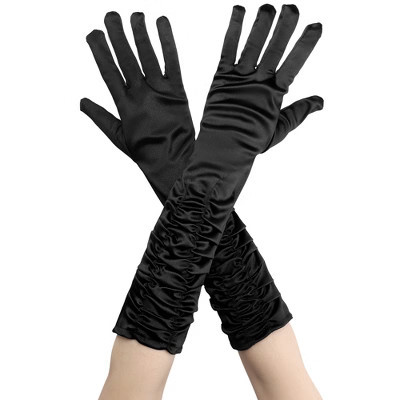 INSPIRE CHIC Women's Satin Opera Length Gloves with Pleats Black One Size | Target