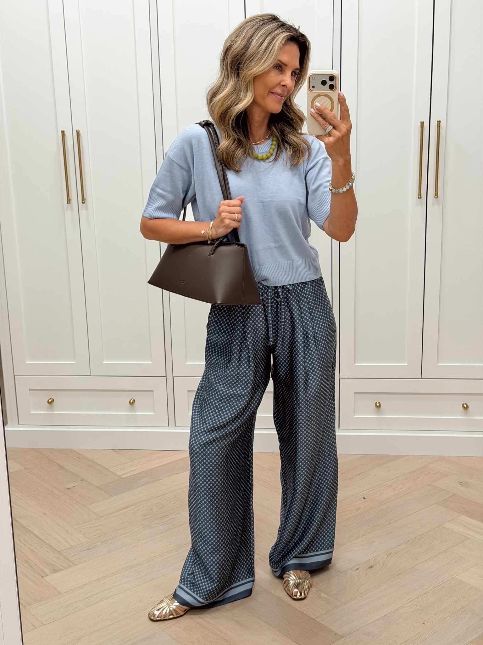 I’m 5’6’’
-top size XS
-printed pant size XS @Splendid  
-new bag I’m loving! @frejanyc 
-shoes TTS comfortable look for less

#LTKootd #LTKOver40 #LTKSeasonal