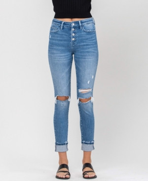 Women's High Rise Distressed Button Up Cuffed Ankle Skinny Jeans | Macys (US)