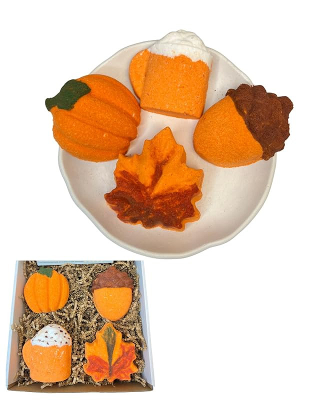4 pcs Fall Bath Bomb Gift Box, 5oz Pumpkin Bath Bomb, 5oz Mapple Leaf Bath Bomb, 5oz Acorn Bath B... | Amazon (US)