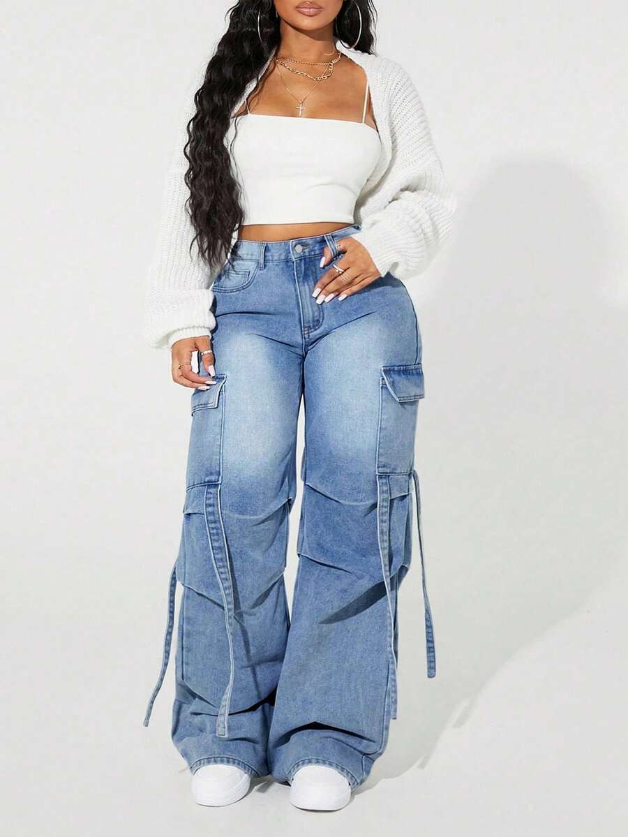 SHEIN CURVE+ Plus Size Raw Hem Solid Color Skinny Elegant Capri Length Jeans,Curve Plus ,Hoho Vac... | SHEIN