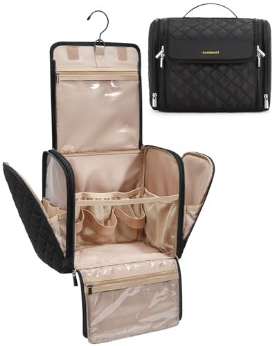 BAGSMART Hanging Travel Toiletry Bag, Large Capacity Water-resistant Cosmetic Organizer with Handle for Brushes Accessories, Black | Amazon (US)