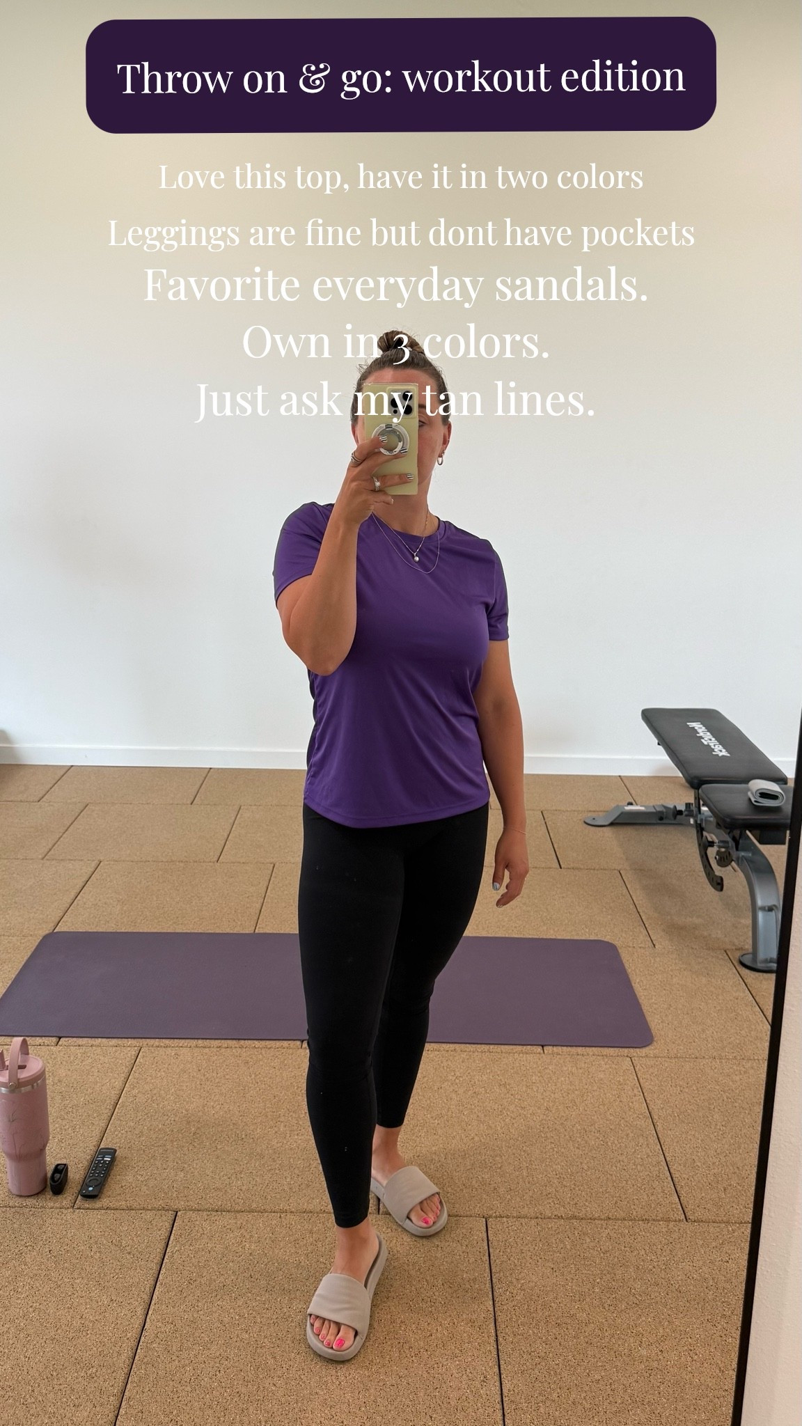 Throw On & Go (TO&G) workout outfit today. Love the top and sandals, own in multiple colors. Leggings are fine, don’t have pockets and don’t care much about the booty lifting they promote, but are still comfortable enough to wear.

#LTKgrwm #LTKootd #LTKfitnessgoals
