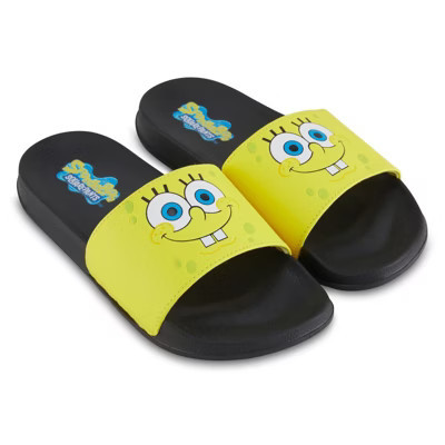 Mens SpongeBob SquarePants Slide Sandals - Spongebob Shoes - Spongebob, Patrick, Squidward, Sandy, Mr. Krabs Slides (Black Yellow, 10/11) | Target