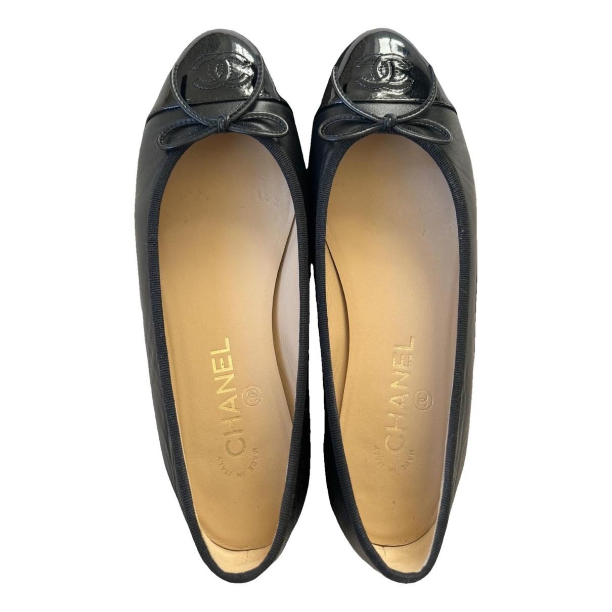 Leather ballet flats Chanel Black size 38.5 EU in Leather - 37690761 | Vestiaire Collective (Global)