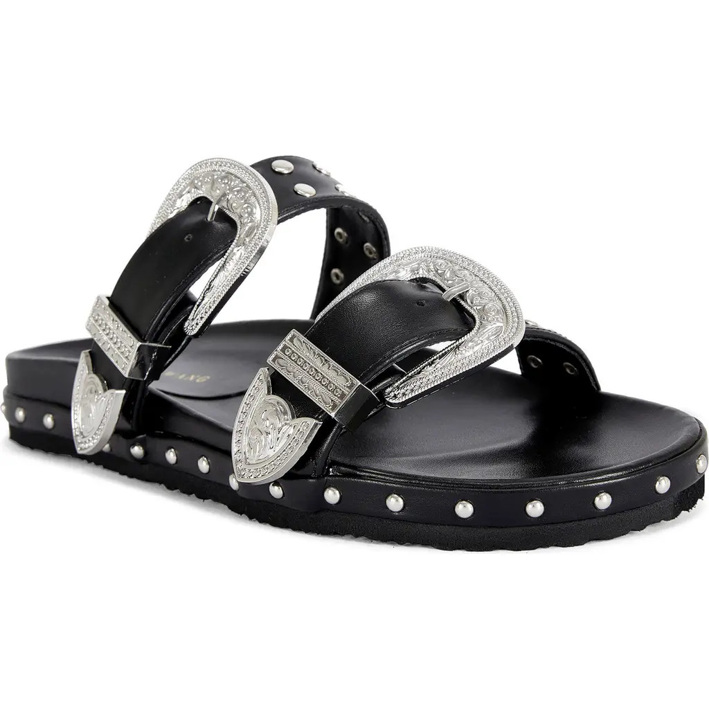 AZALEA WANG Tegan Studded Two-Strap Sandal in Black at Nordstrom, Size 6.5 | Nordstrom
