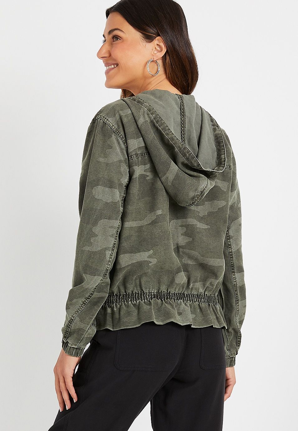 Camo Hooded Cropped Military Jacket | Maurices