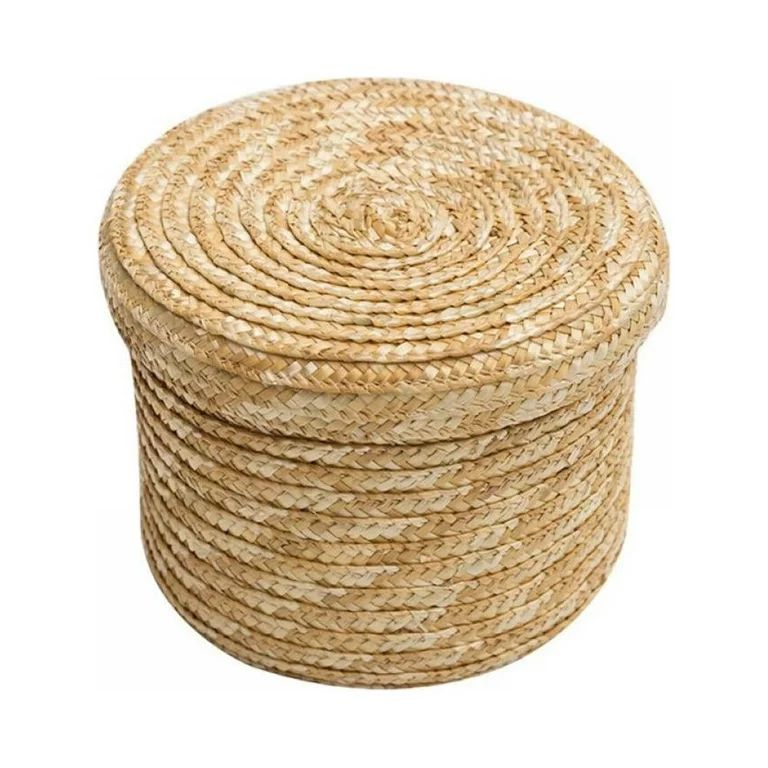 Wheat Grass Basket with Lid, Small Round Wicker Woven Baskets, Little Handmade Rattan Storage Bas... | Walmart (US)