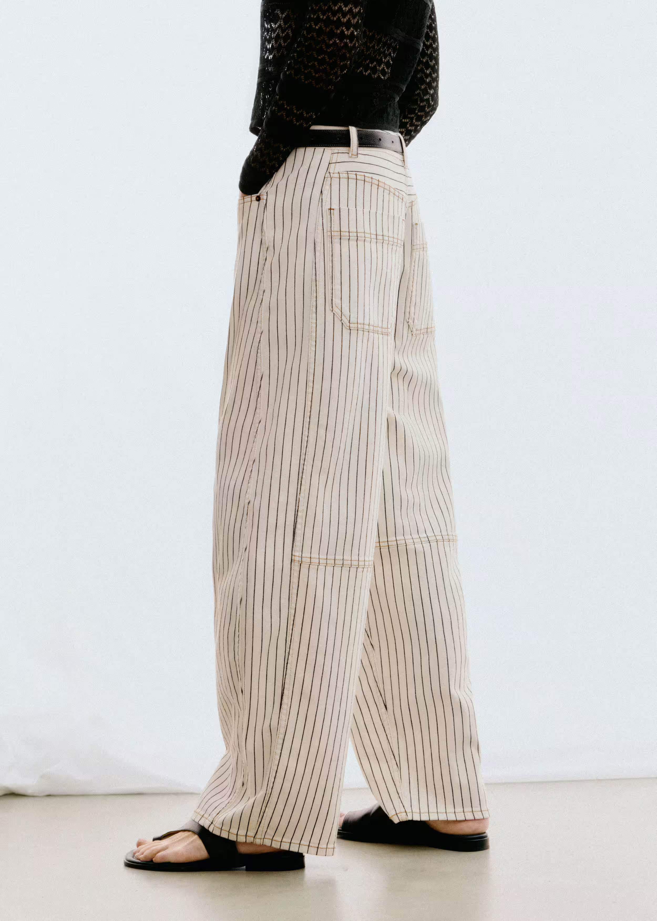 Women's Ecru Striped Denim Extreme Tapered Jean | ME+EM | ME+EM Global (Excluding US)