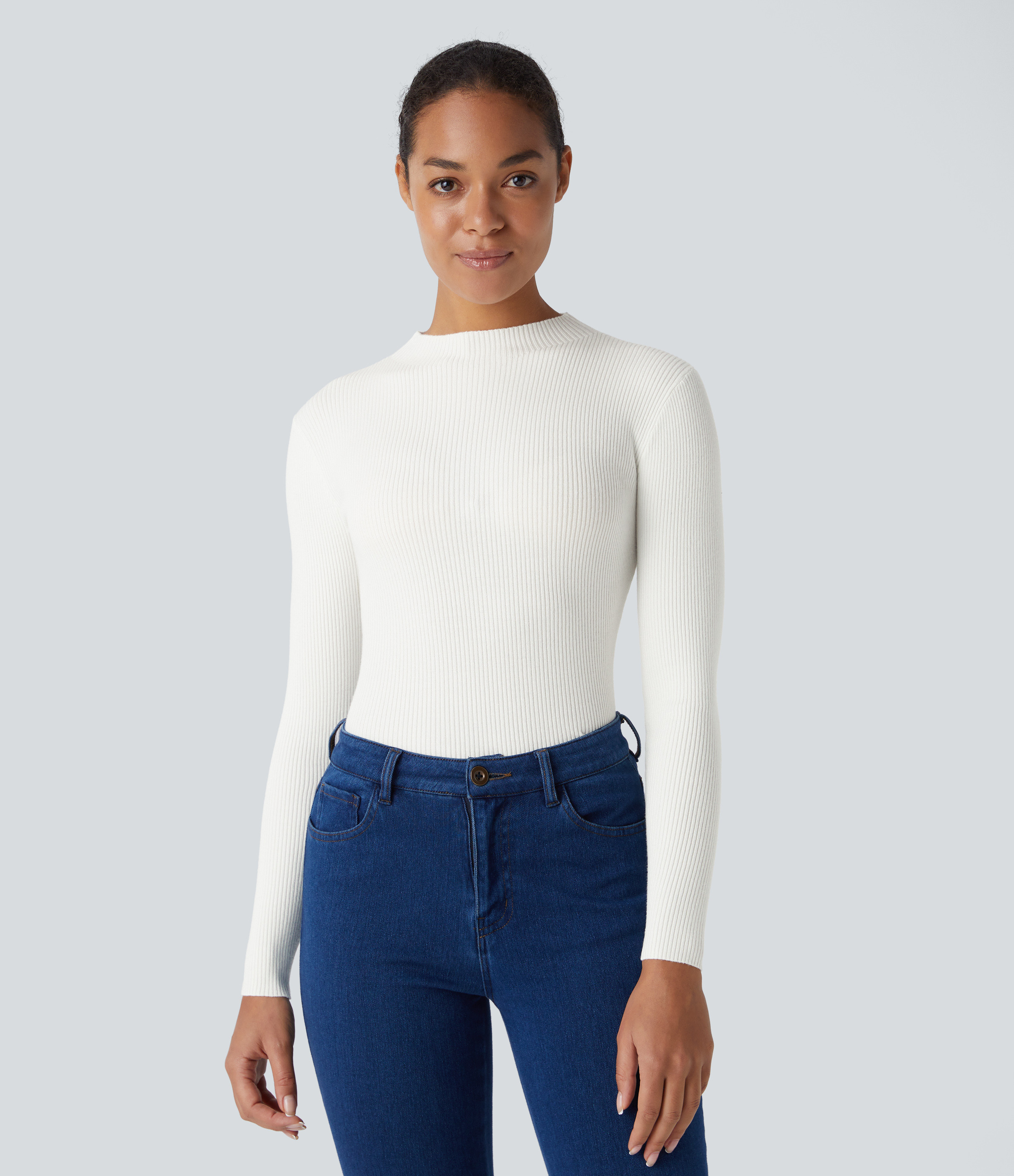 Women’s Ribbed Knit Round Neck Long Sleeve Casual Sweater - Halara | HALARA