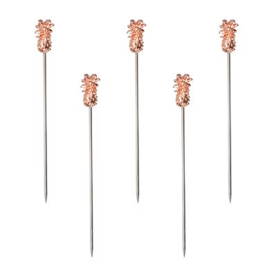 Unique Bargains Stainless Steel Reusable Drink Appetizer Pineapple Head Cocktail Picks 4.41" 5 Pcs Rose Gold | Target