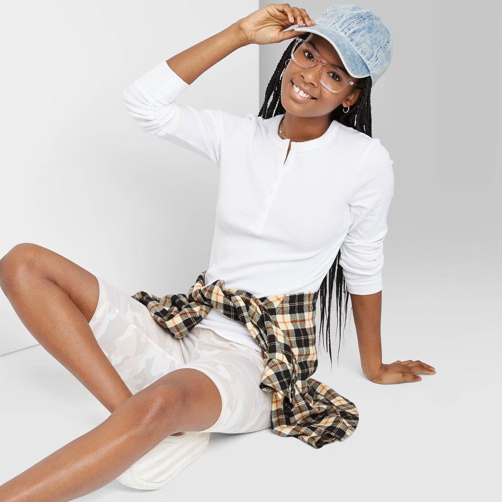 Women's Long Sleeve Round Neck T-Shirt - Wild Fable White Rib XS | Target