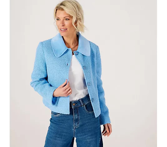 Helene Berman Super Soft Plush Jacket with Contrast Collar - QVC UK | QVC UK