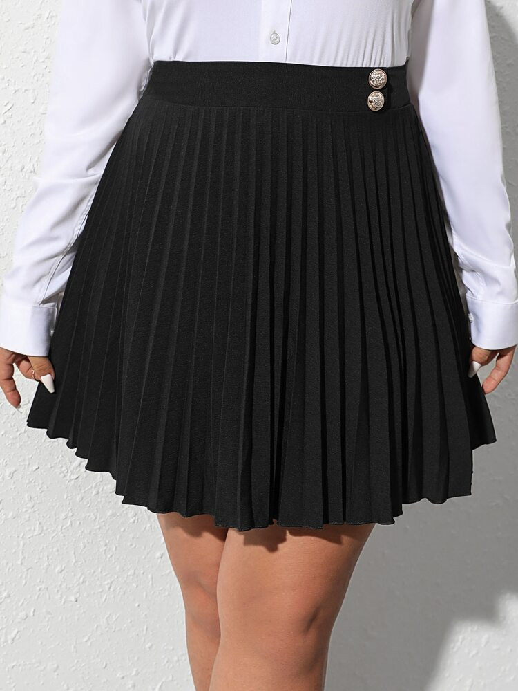 SHEIN Unity Plus Button Detail Pleated Skirt | SHEIN