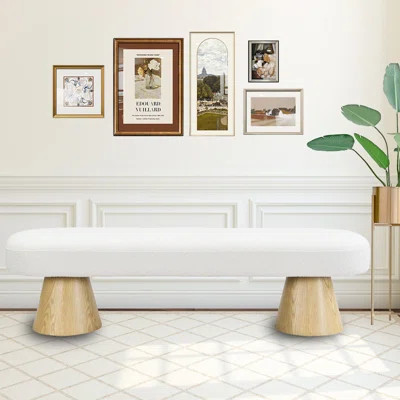 Modern Accent 64" Upholstered Bouclé Entryway Bench bedroom bench dining bench with Cone Wood Legs for Bedroom, Living Room or Hallway | Wayfair North America
