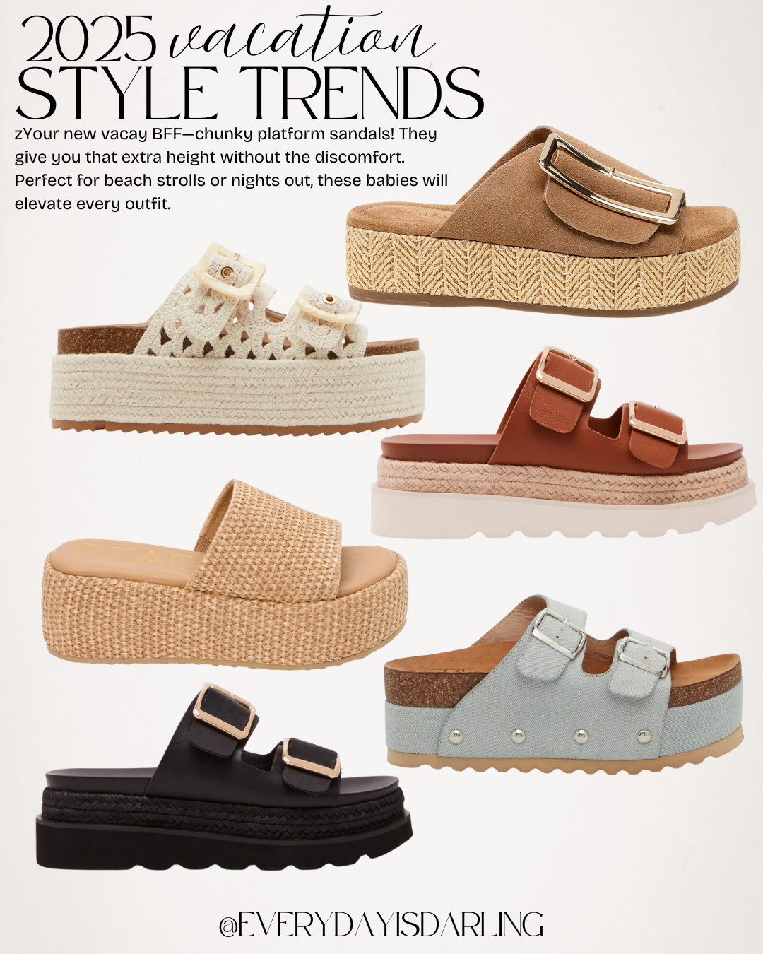 Rise to the occasion ☀️ Chunky platform sandals bring the perfect mix of height, comfort, and effortless cool to every look. Step into vacation mode in style! 👡✨ #ElevatedStyle #VacationVibes

Summer style  platform sandals  resort wear  spring break fashion  sandals  everydayisdarling 

 #LTKStyleTip #LTKShoeCrush #LTKBump