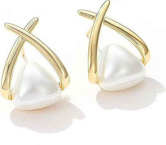 Fanmusic gold earrings for women -Stylish Gold-Plated Pearl Earrings,Hypoallergenic Women's Stud ... | Amazon (US)