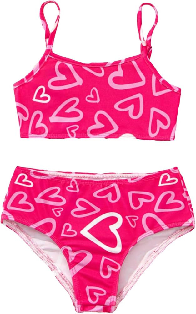 SweatyRocks Girl's 2 Piece Bikini Set Heart Print Spaghetti Strap High Waist Swimsuit Set | Amazon (US)