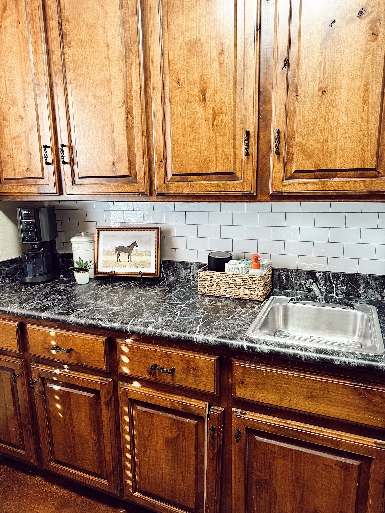 Under $100 no demo reno for my laundry room! Linking the peel and stick subway tile and the black marble contact paper here. It was so easy to install, the only tool I used was a box cutter! 

I used the color “matte marble” and “white” 

#LTKHome