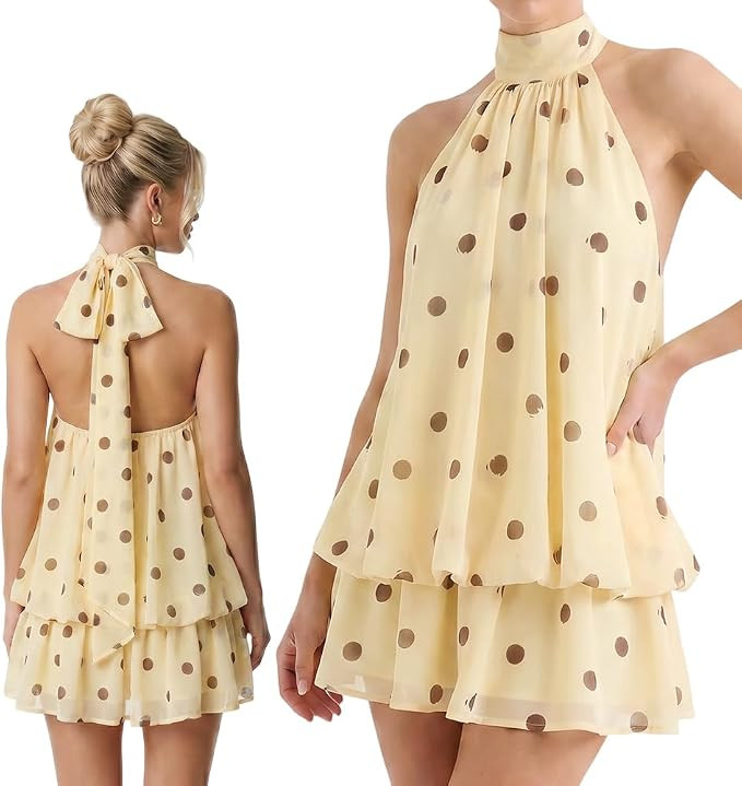 Chiffon Dress for Women Premium Feel Ruffled Bubble Dress Self-Tie Strap Sexy Sleeveless Backless... | Amazon (US)