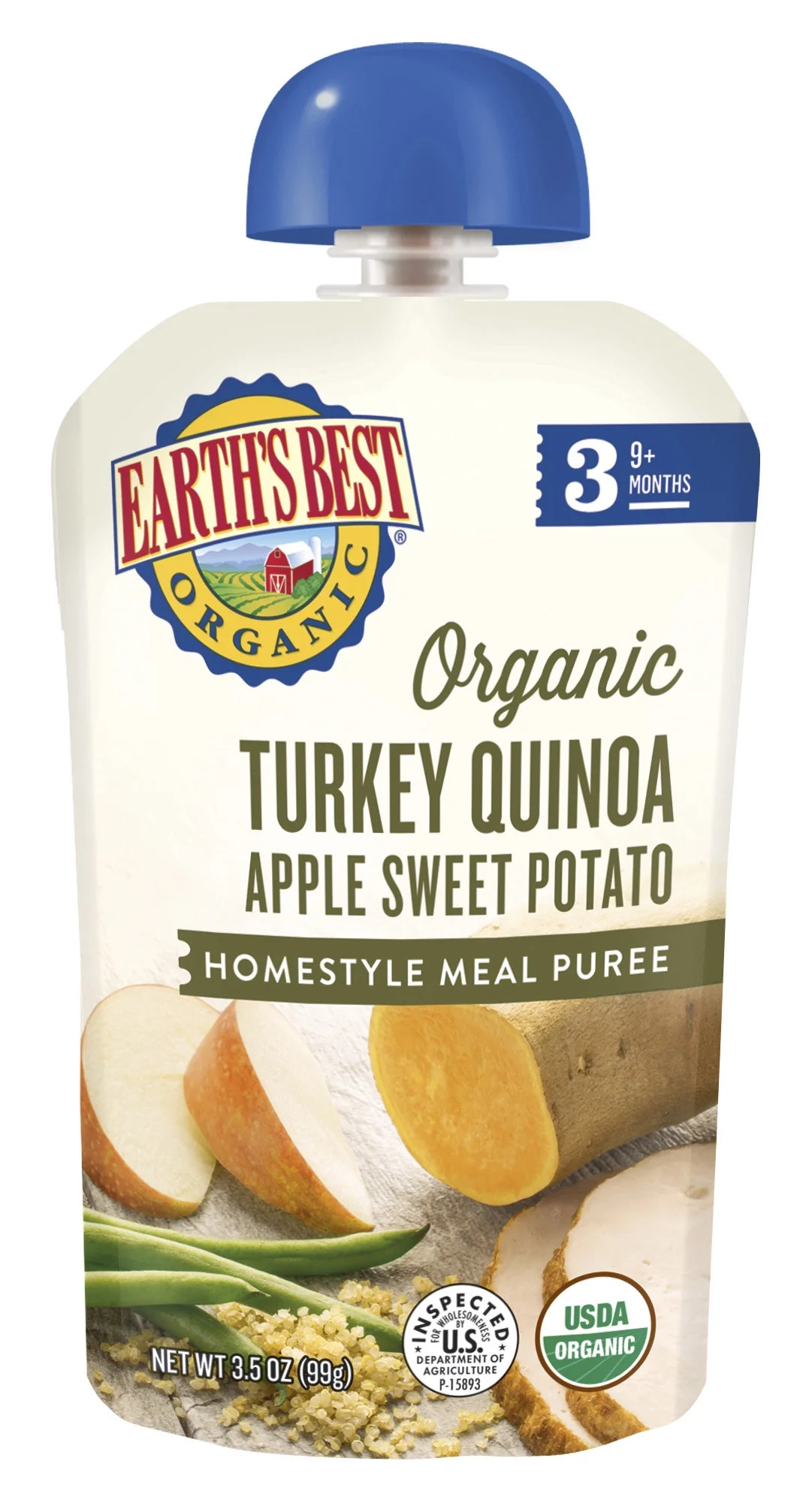 Earth's Best Organic Stage 3 Baby Food, Turkey Quinoa Apple Sweet Potato, 3.5 oz Pouch | Walmart (US)