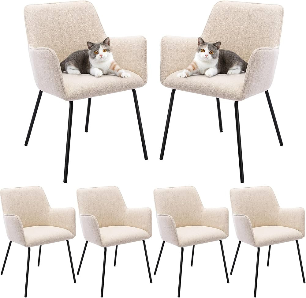 ONEVOG Beige Dining Chairs Set of 6, Kitchen Dining Room Chair with Curved Back Support, Upholste... | Amazon (US)