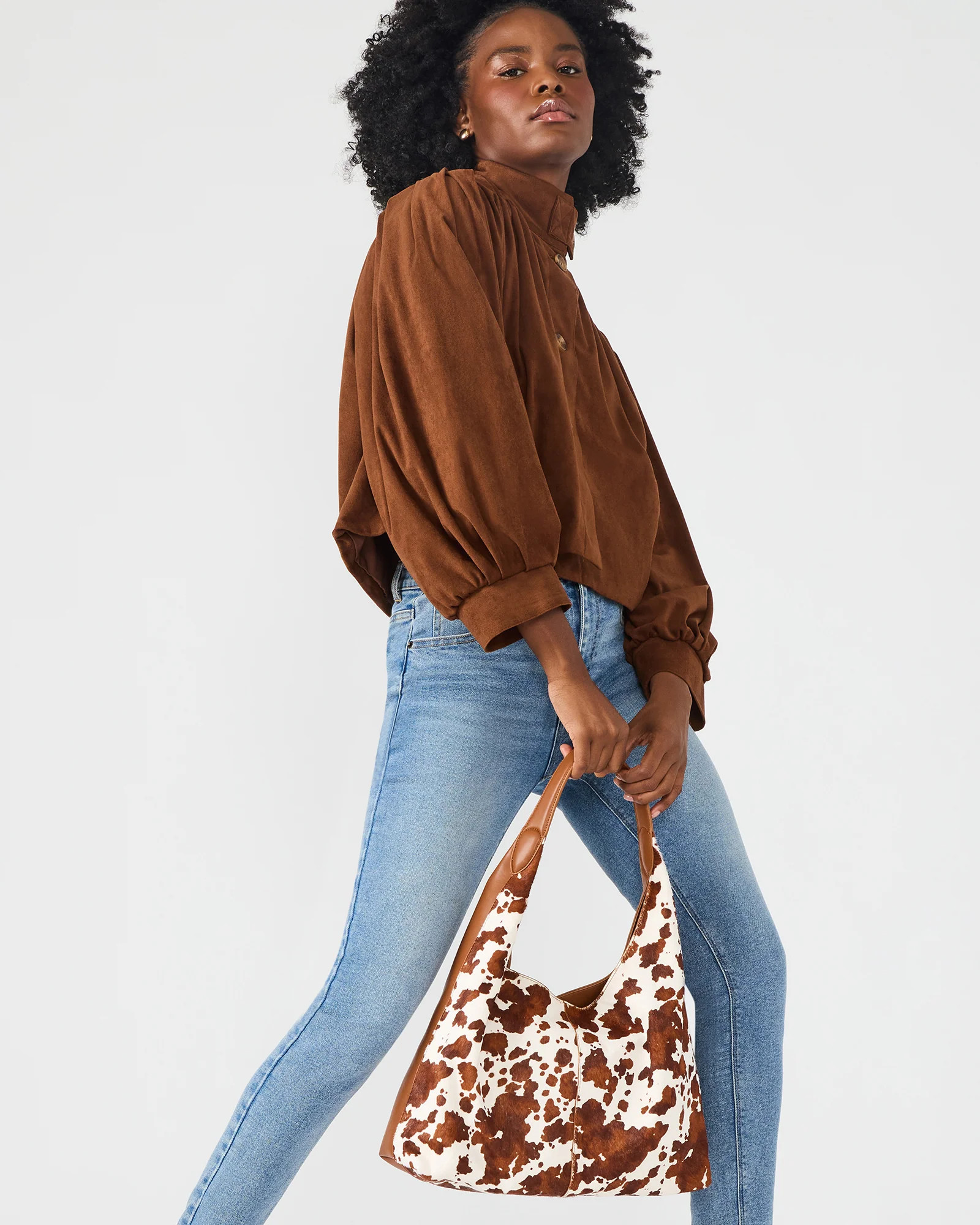 FARA Bag Brown Cow Print Hobo Slouchy Shoulder Handbag | Steve Madden (US)