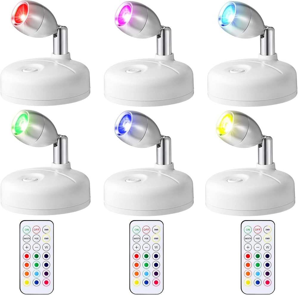6 Pieces Battery Operated Spotlights Indoor LED Wireless Spotlight Indoor 13 Color up Lights with... | Amazon (US)